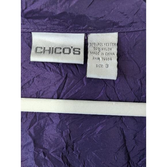Chico's Size 3 Purple Crinkle Peplum Shirt Jacket Artsy Wimsygoth Crop Womens XL - Picture 4 of 7